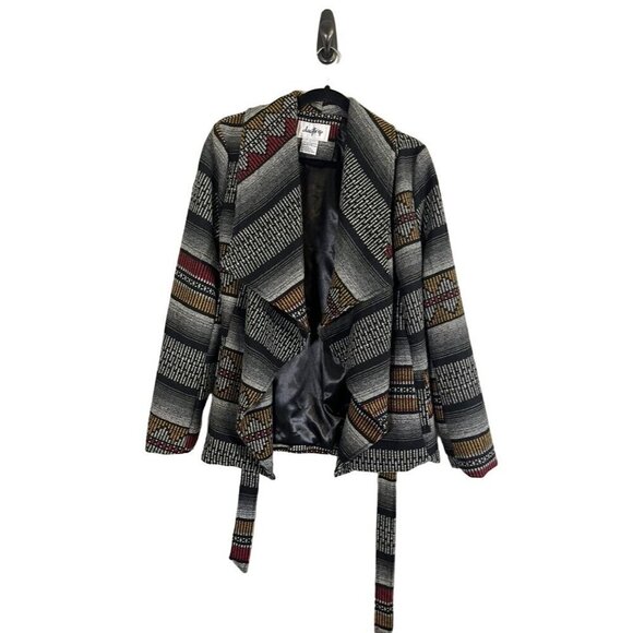 Daytrip Wool Animal Print Jacket L Black Striped Aztec Western Boho Classic Chic - Picture 1 of 14